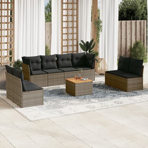 vidaXL 9-dijelni set vrtnih sofa od poliratana s jastucima sivi Cijene