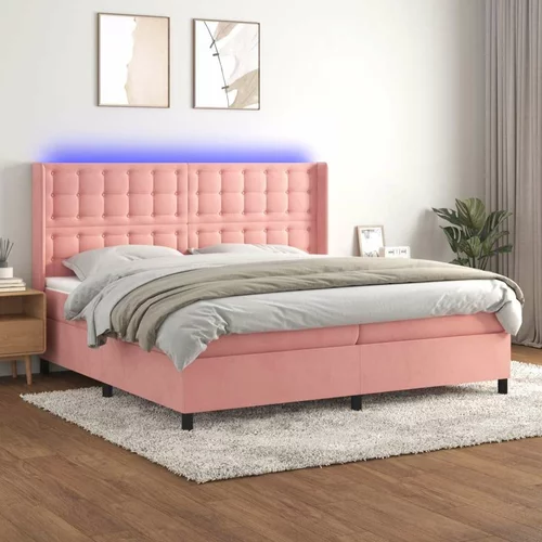  Box spring postelja z vzmetnico LED roza 200x200 cm žamet