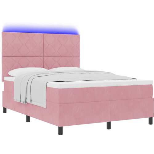 vidaXL LED Box Spring Krevet Ružičasta 140 x 200 cm Baršun - Ružičasta 140 x 200 cm Dizajn s rombovima Cene