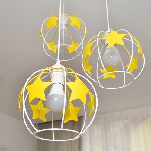  Dečiji luster na sajli STARS 3xE27/15W/230V žuta/bela Slike