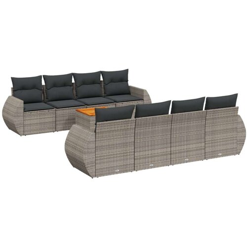 VidaXL 9-dijelni set vrtnih sofa od poliratana s jastucima sivi Slike