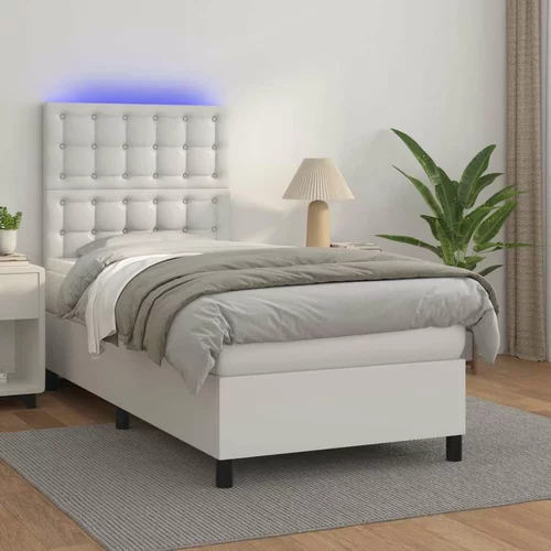  Krevet box spring s madracem LED bijeli 80x200 cm umjetna koža