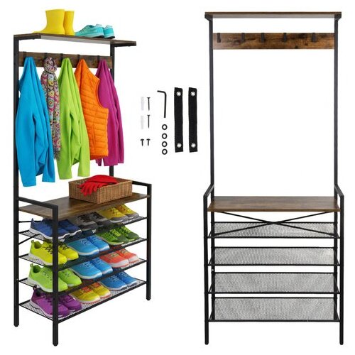 Ruhhy 27038 stalak za cipele 79 cm &ndash; metalni organizer s drvenim policama (3 razine, loft dizajn) Cijene