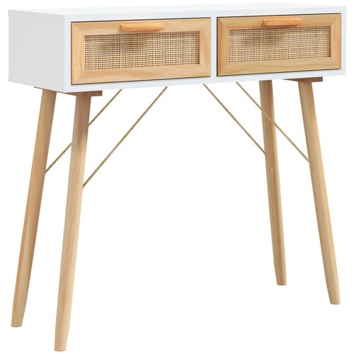 Maison Chic konzolna miza - miza ob steni bela 80x30x75cm trdna borovina in naravni ratan, (21786264) Cene