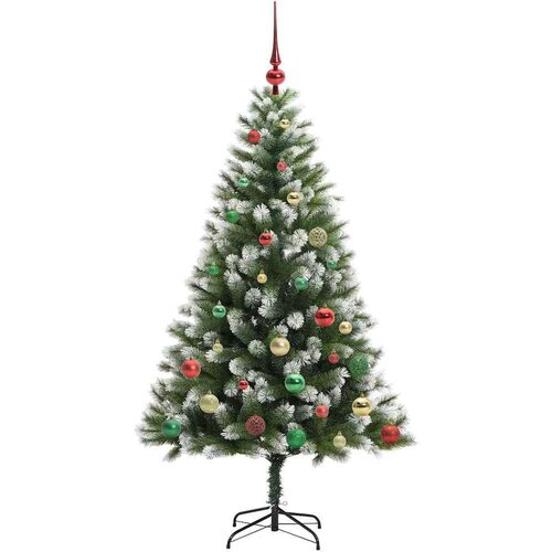 VidaXL Umjetna jelka s pantenom i pahuljicama Zelena i bijela 150 cm Slike