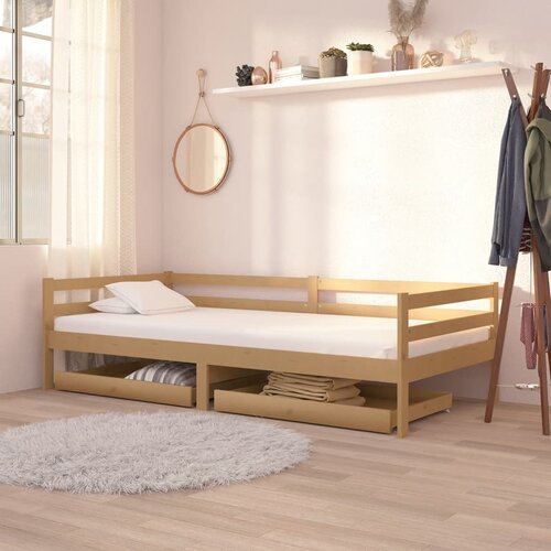 VidaXL Dnevna postelja s predali 90x200 cm medeno rjava borovina Slike