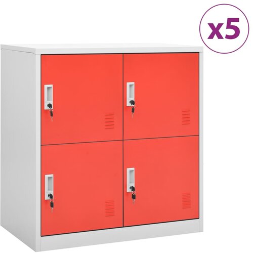 VidaXL Ormarići s ključem 5 kom svjetlosivi/crveni 90x45x92,5 cm čelik Slike