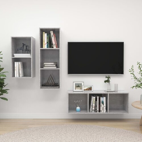  3-dijelni set TV ormarića siva boja betona konstruirano drvo Cijene