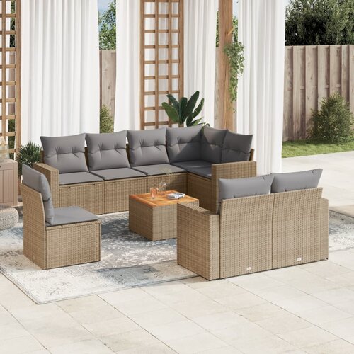 vidaXL 9-dijelni set vrtnih sofa s jastucima bež od poliratana Cijene