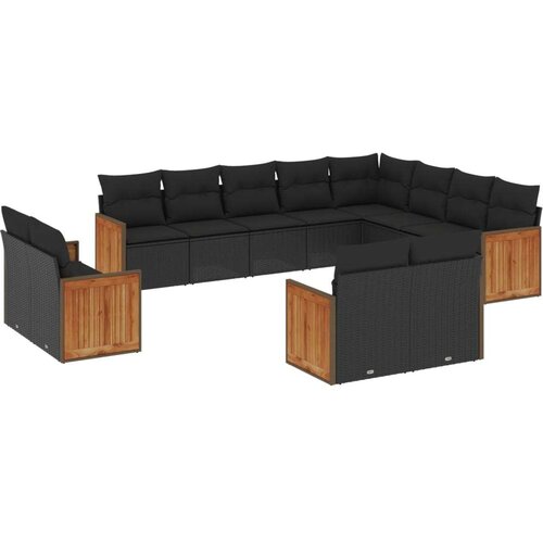  12-dijelni set vrtnih sofa od poliratana s jastucima crni Slike