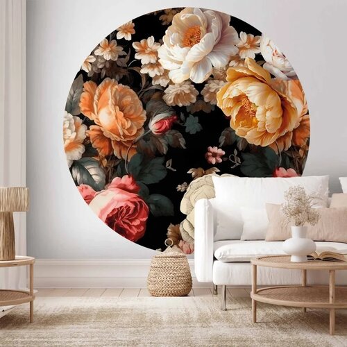  Okrugla fototapeta - Colourful flowers on a black background 280x280 Cene