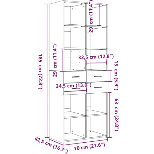  Visoka komoda crna 70 x 42,5 x 185 cm od konstruiranog drva Slike