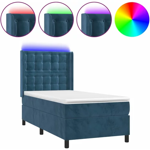 vidaXL Box spring postelja z vzmetnico LED temno modra 90x200 cm žamet, (20937022)