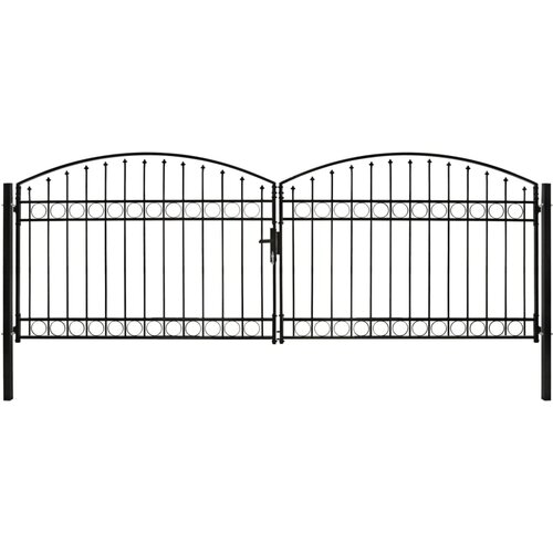 VidaXL Dvojna vrata za ograjo zaobljena jeklo 400x125 cm črna Slike
