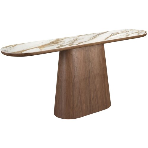 Angel Cerd&amp;aacute; Ovalna polkrožna konzolna mizica iz porcelanastega marmorja in oreha, (5000008443) Slike