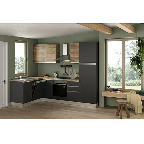 Marinelli Cucine Montažna kutna kuhinja Ametista (Š x D: 270 x 160 cm, Antracit/orah, S električnim uređajima, Sudoper na lijevoj strani) Cijene