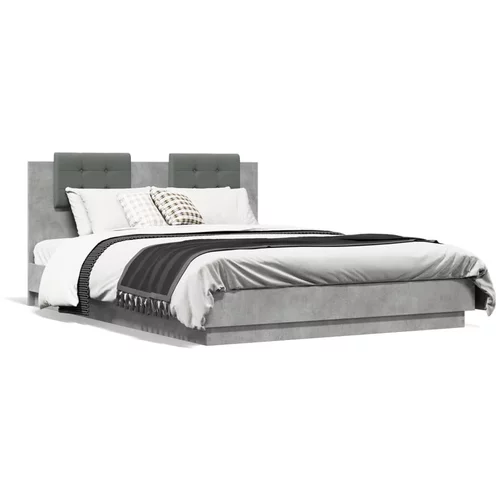 vidaXL Okvir kreveta s uzglavljem LED siva boja betona 120 x 200 cm