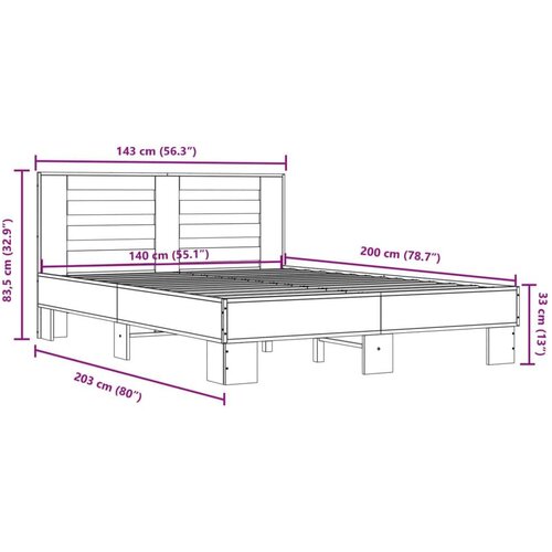 VidaXL Okvir kreveta crni 140 x 200 cm od konstruiranog drva i metala Slike