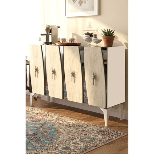 Hanah home komoda Elips 120, 120 cm, bela / travertin / srebrna Cene