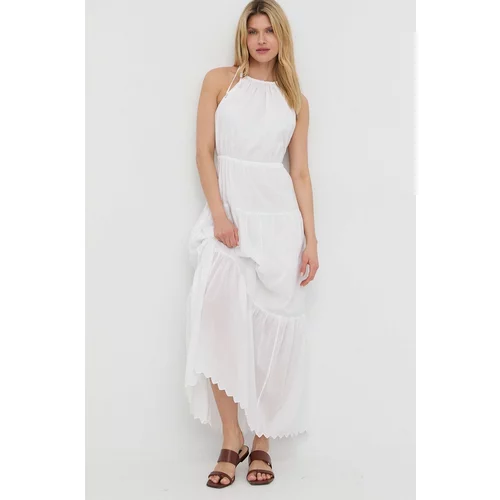 Michael Kors Pamučna haljina boja: bijela, maxi, širi se prema dolje