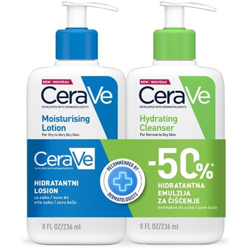 CeraVe Hidratantna emulzija za či&scaron;ćenje lica 236ml + Hidratantni losion bez ulja 236ml Cene
