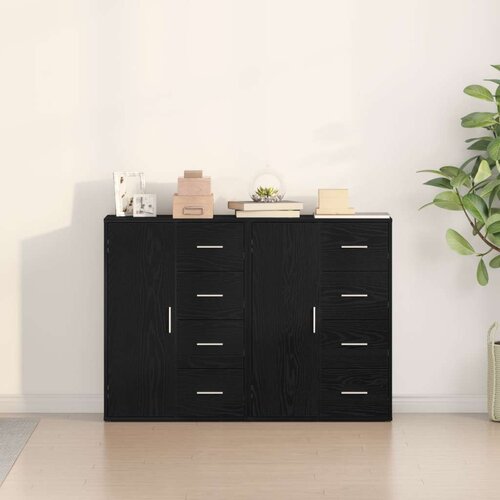 Sideboard Set od 2 komada Crni hrast Drvo metalne ručke Srednji Slike