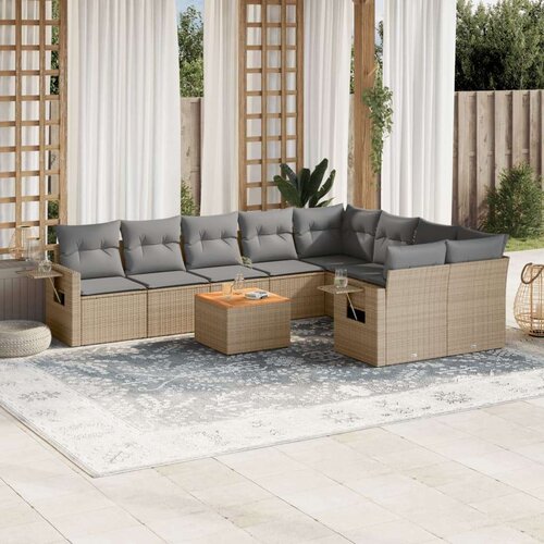 VidaXL 10-dijelni set vrtnih sofa s jastucima bež od poliratana Slike