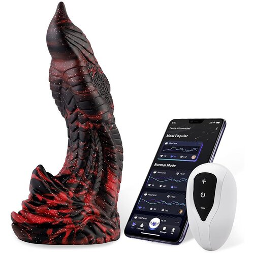 HiSmith WDA016-M Wildolo Glow-in-the-dark Liquid Silicone Dildo with App 22.1cm Black-Red Cene