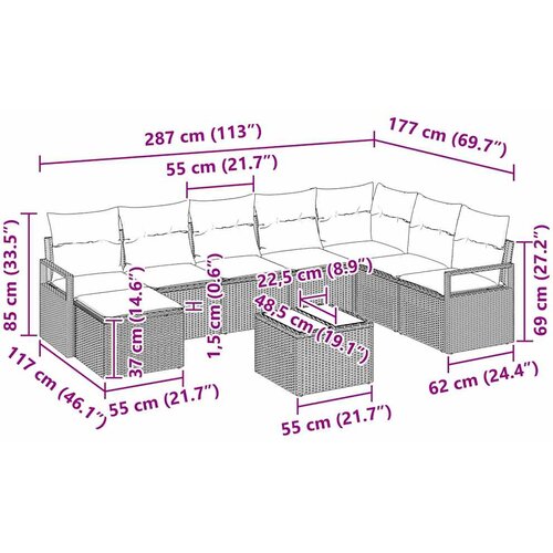 Set sofe s jastukom 9 pcs Svjetlosiva poliratan Slike