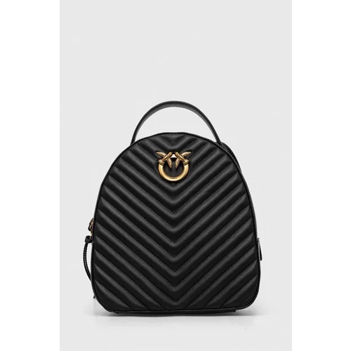 Pinko Kožni ruksak za žene, boja: crna, mali, s aplikacijom