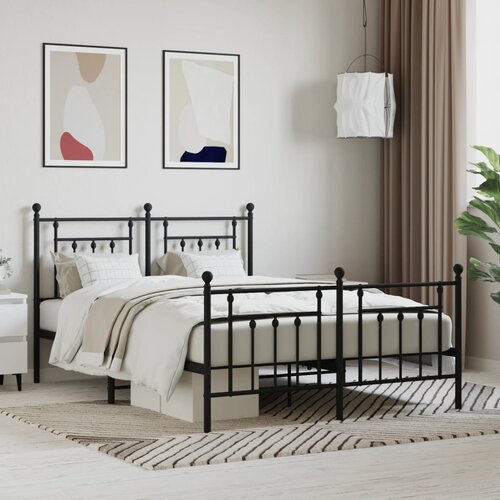 VidaXL Metalni okvir kreveta uzglavlje i podnožje crni 140x190 cm Slike