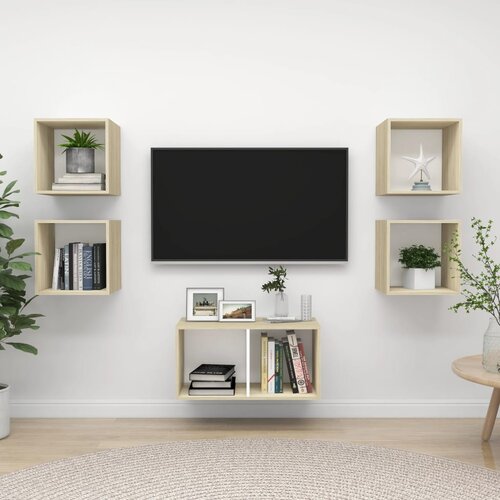 VidaXL Komplet TV omaric 5-delni bel in sonoma hrast iverna plo&amp;scaron;ča, (20914544) Slike