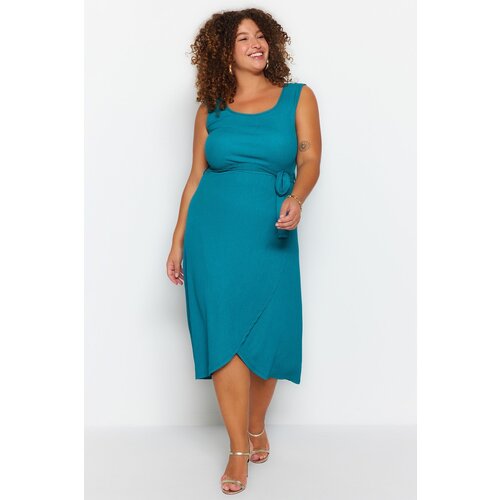 Trendyol Curve Plus Size Dress - Green - Wrapover Slike