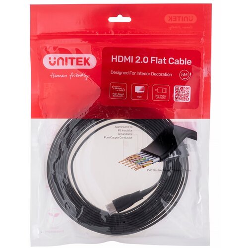 Unitek 2.0 4K60HZ FLAT 5M C11063BK-5M - Kabel - Digital /Display /Video HDMI cable 5 m HDMI Type A (Standard) Black Slike