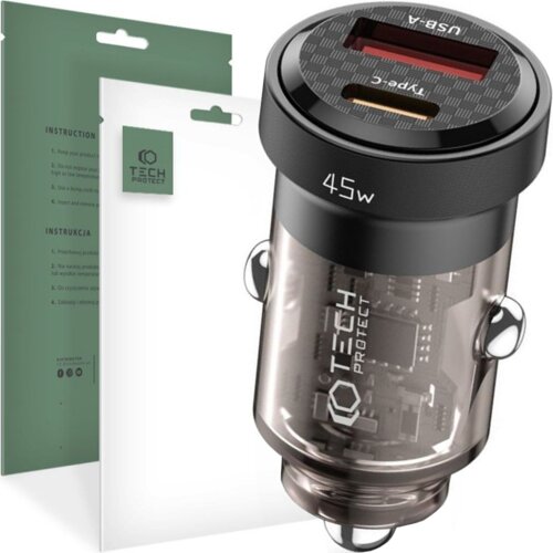 TECH-PROTECT CC45W 2-PORTNI AVTOPOLNILEC PD45W/QC3.0 ZA TELEFONE, (22070496) Cene