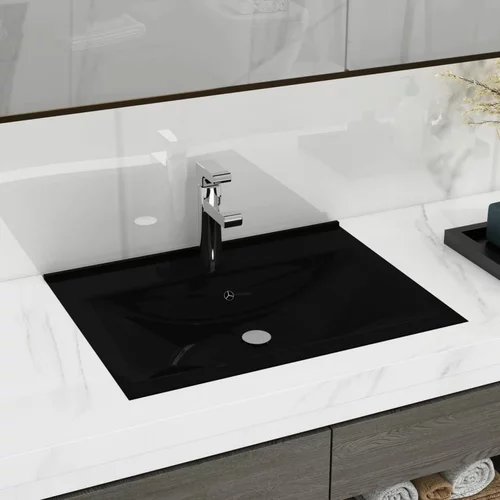 vidaXL luksuzni keramički pravokutni umivaonik crni 60 x 46 cm