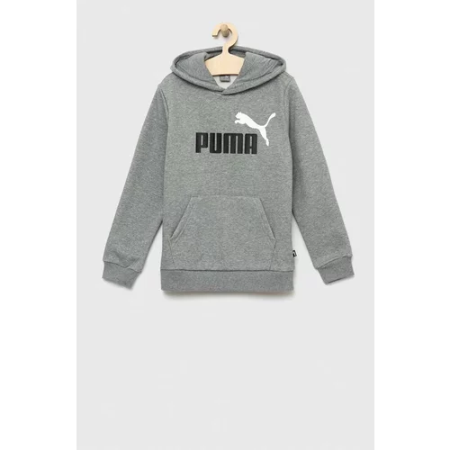 Puma Otroški pulover ESS+ 2 Col Big Logo Hoodie FL B siva barva, s kapuco