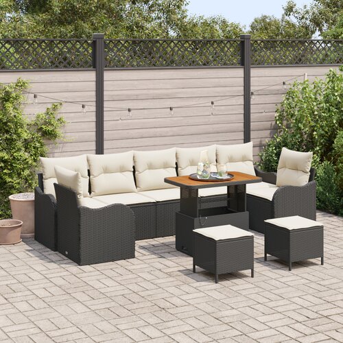 vidaXL Set Vrtne Sofe s 10 Komada s Jastucima Crni Poli Ratan Acacia, 2-Sjedalo Vrtni Sofa s Jastucima Crni Poli Ratan, 3-Komada Vrtni Set za Ručavanje s Jastucima Crni Poli Ratan Acacia Cijene