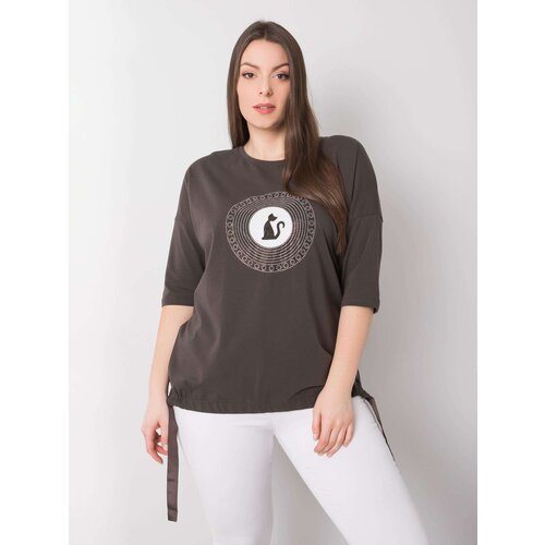Fashion Hunters Tmavě khaki halenka plus velikosti pro ženy s aplikac&amp;iacute; Slike