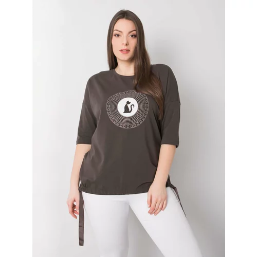 Fashion Hunters Tmavě khaki halenka plus velikosti pro ženy s aplikací