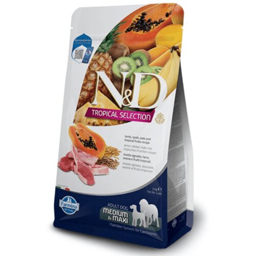 N&amp;amp;d Suva hrana za odrasle pse srednjih i velikih rasa, Jagnjetina i tropsko voće, 2kg Slike