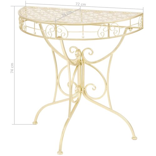 VidaXL Bočni starinski stolić polukružni metalni 72 x 36 x 74 cm zlatni Slike
