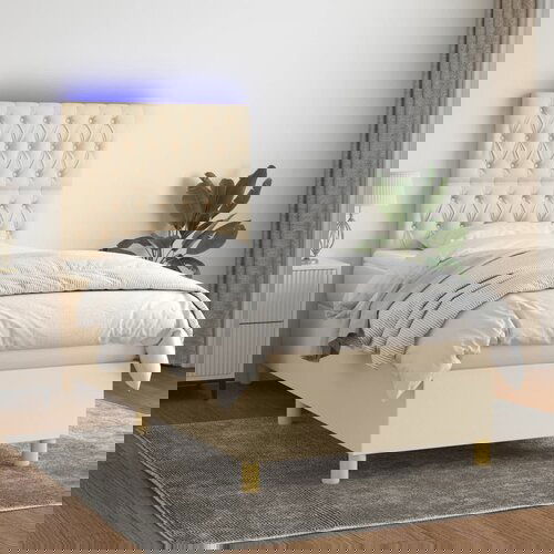 VidaXL Krevet box spring s madracem LED krem 90x190 cm od tkanine Slike