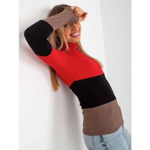 Fashion Hunters Basic red-brown ribbed turtleneck blouse Slike