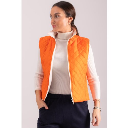 armonika Women's Orange Cachet Lined Pocket Zipper Quilted Vest Cene