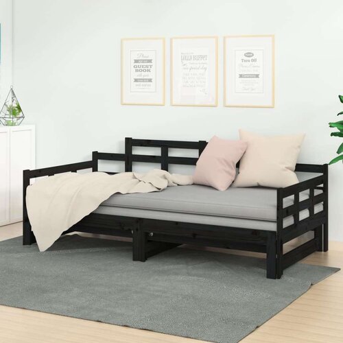  Izvlečna dnevna postelja črna trdna borovina 2x(90x200) cm, (20601221) Slike