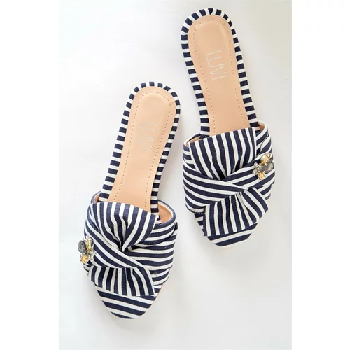 LuviShoes Navy Blue Women's Slippers with White Stones