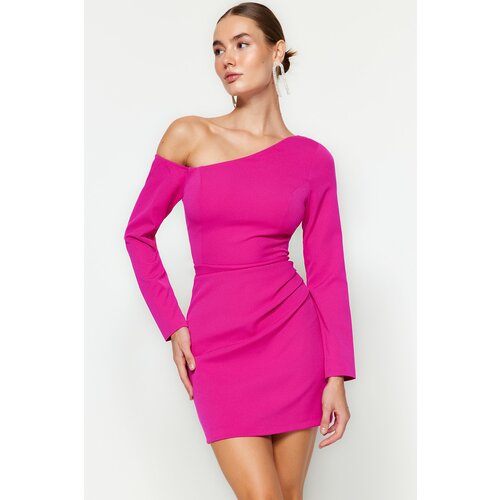 Trendyol Fuchsia Fitted Evening Dress with Draping Slike