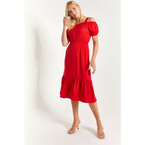 armonika Women's Red Strapless Dress with Elastic Waist Slike