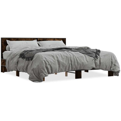  Posteljni okvir dimljeni hrast 200x200 cm inž. les in kovina Cene